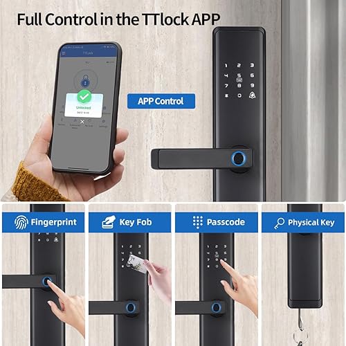 Miniatura 3 de Sophies Cerradura de puerta de entrada sin llave, cerradura de puerta inteligente Bluetooth funciona con código de control de aplicación y soporte