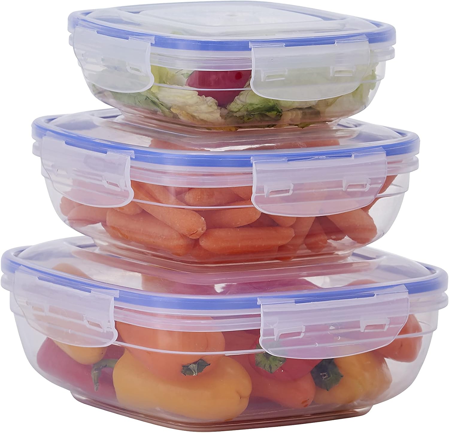 Superio Sealed Plastic Food Storage Container - Airtight, Leakproof Meal Prep Containers with Easy Snap Lid- Microwave and Freezer Safe- Square