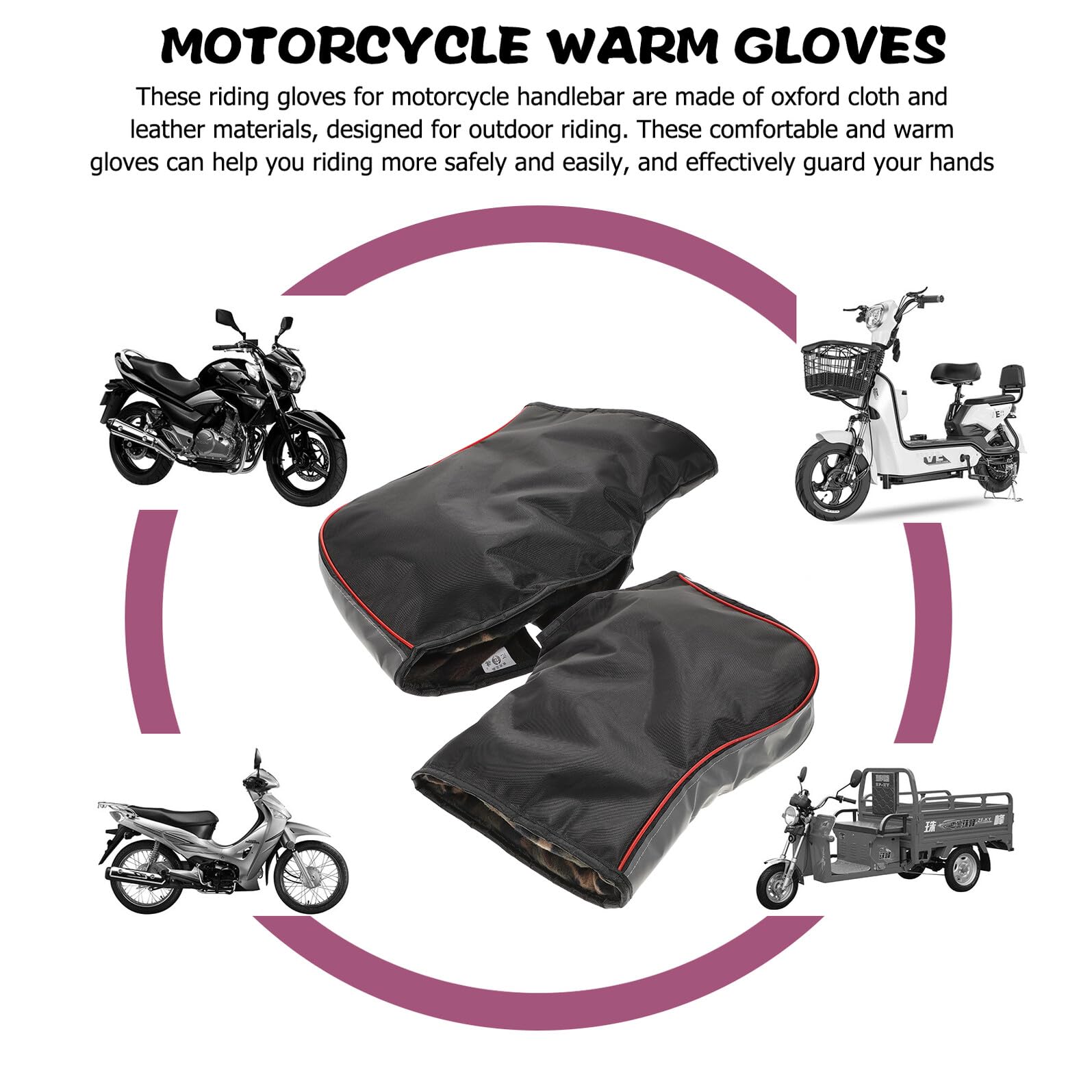 Mikikit Guanti da Moto Invernali Antivento Strisce Riflettenti Guanti da Manubrio Caldi per Motoslitta e Quad Accessori per Motociclette Adatti a Guida All’Aperto e Freddo Intenso