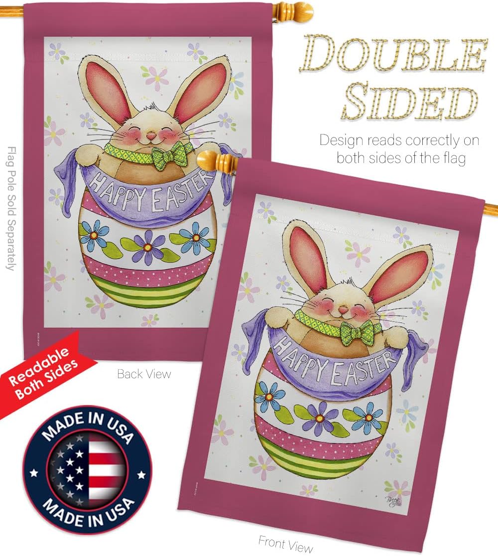 Breeze Decor - Egg Bunny Spring - Seasonal Impressions Decorative Vertical House Flag 28" x 40" Printed in USA
