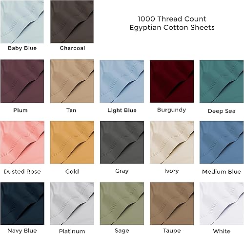 Miniatura 7 de BLUENILEMILLS Sábanas de algodón egipcio de 1000 hilos, juegos de sábanas de lujo, 1 sábana bajera con bolsillos extra profundos, 1 sábana encimera,