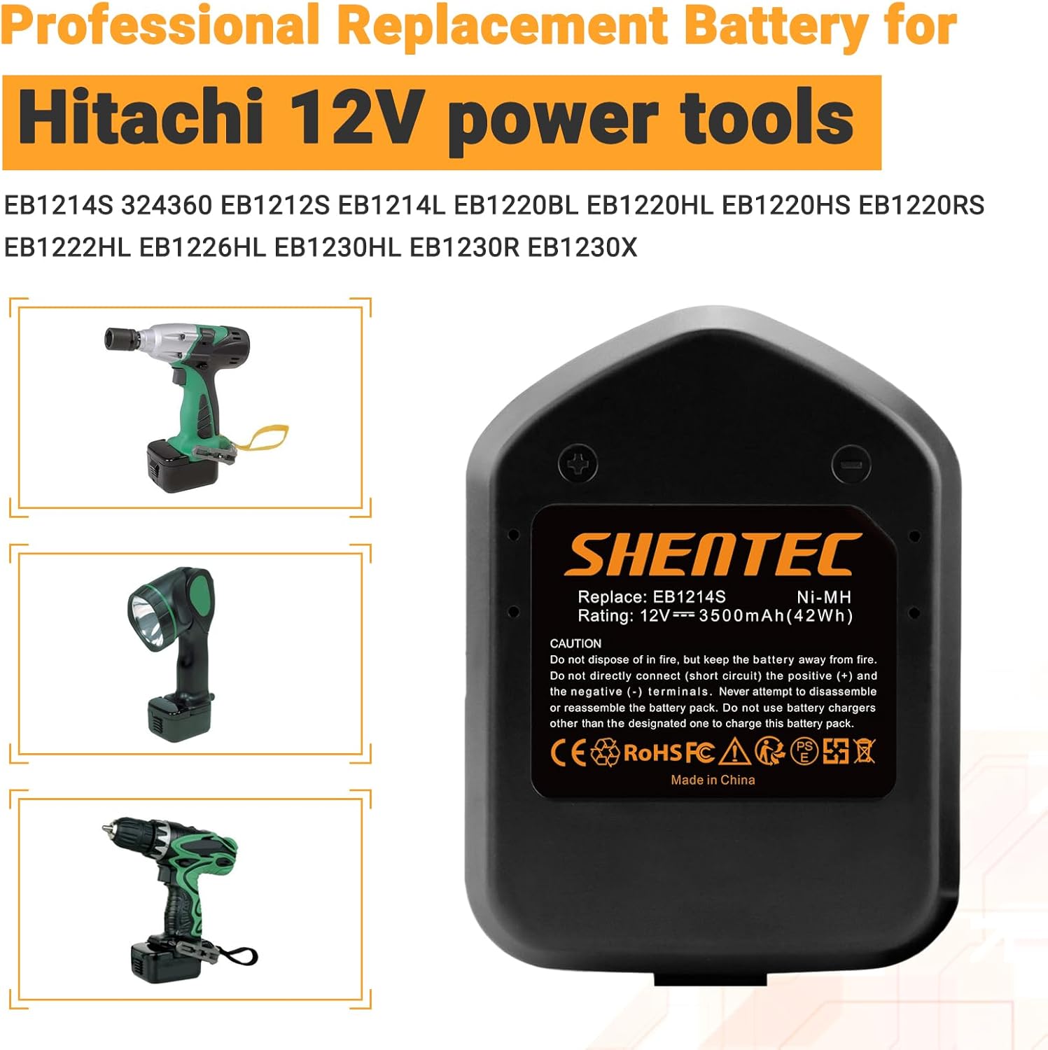 Shentec Upgraded 2-Pack 3.5Ah 12V Replacemen Battery Compatible with Hitachi EB1214S 324360 EB1212S EB1214L EB1220BL EB1220HL EB1220HS EB1220RS EB1222HL EB1226HL EB1230HL EB1230R EB1230X, Ni-MH