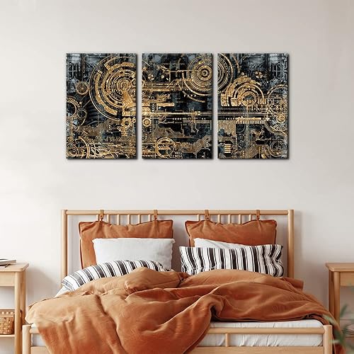 Miniatura 4 de Pacimo 3 piezas de lienzo abstracto para decoración de pared, placa base electrónica, collage de circuito de PC, tecnología abstracta, arte digital,