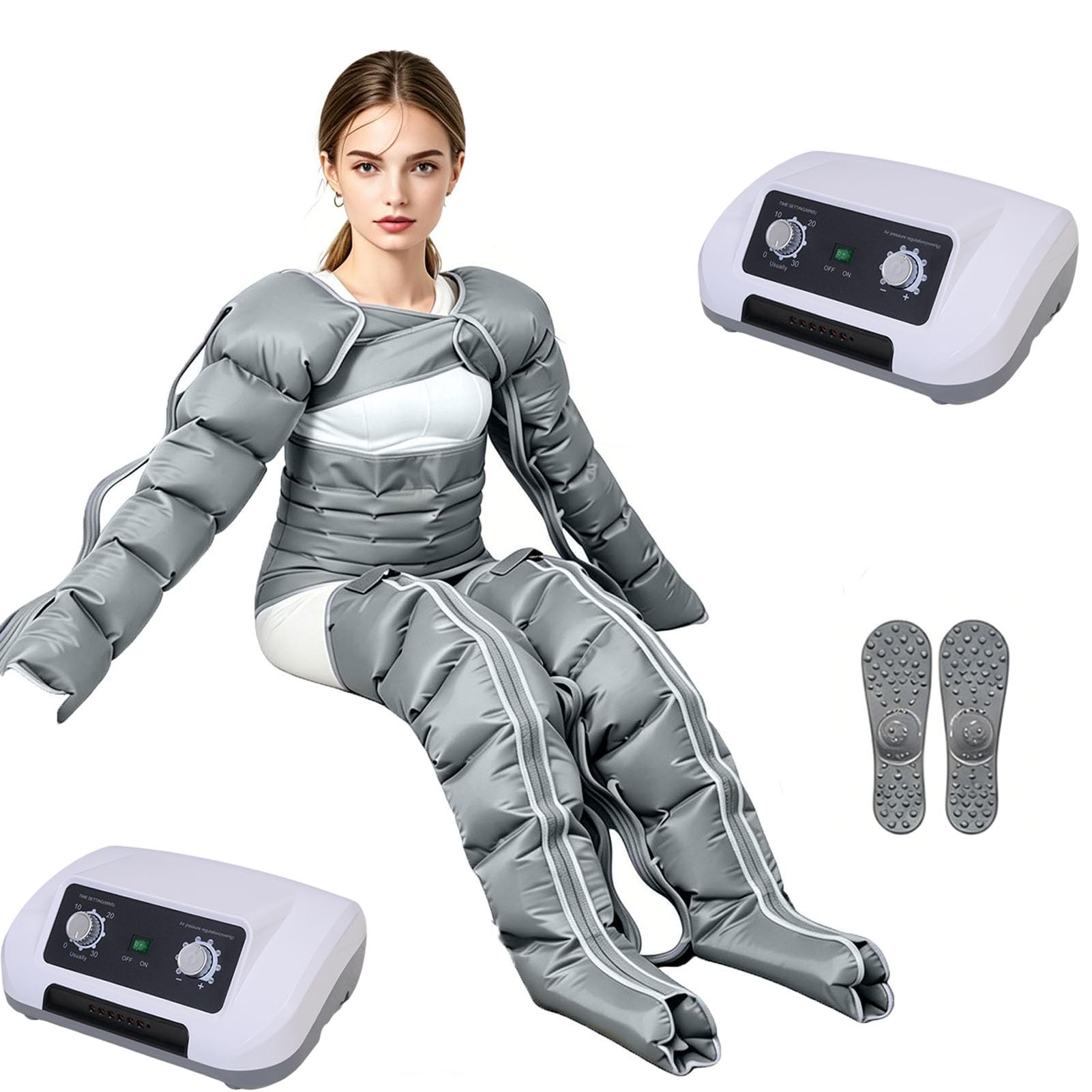 Botas Presoterapia en Casa para Piernas Brazos y Abdomen, Máquina de Presoterapia para Casa– Presión Regulable 0-240 mmHg y Timer 0-30 min, Mejora Circulación, Relaja Músculos