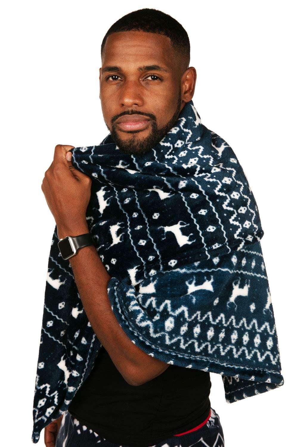 Tipsy ElvesTipsy Elves Blue Reindeer Blanket - Warm Patterned Throw with Foot Pocket