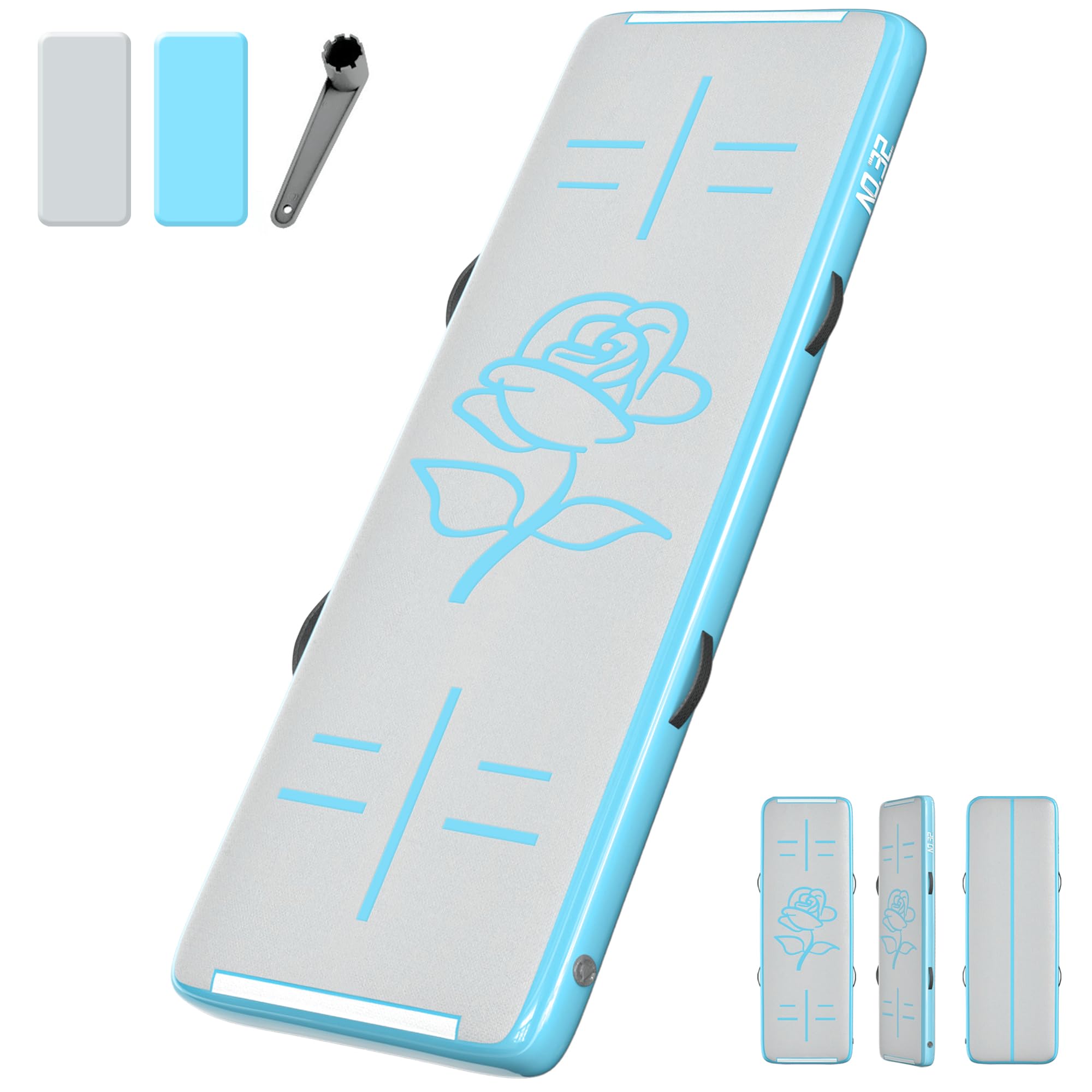 NO. 32 Inflatable Gymnastics Tumbling Mat. 10ft Air Gymnastics Tumble Track Gym Mat Training Mat for Home Use/Gymnastics/Exercise/Fitness/Pilates/Yoga/Martial Arts/Gym/Beach/Cheerleading/Water Fun