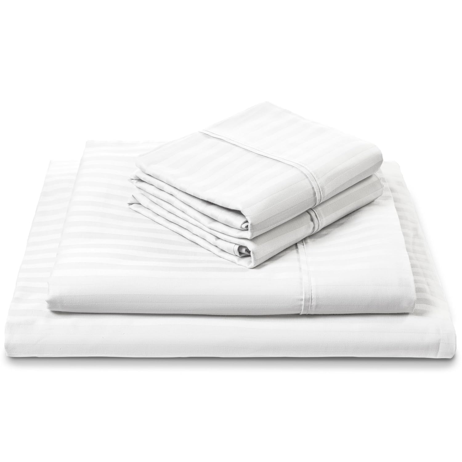 Queen , White Luxomere 100 Cotton Striped Bed Sheet Set ULTRA SOFT 500 Thread Count Sateen