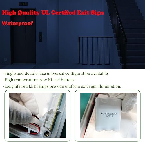 Miniatura 3 de Garrini LED Exit Sign Red Letter with Backup Battery Suitable for Wet Location Waterproof Single Double faces, 120277V,Commercial Grade,Fire