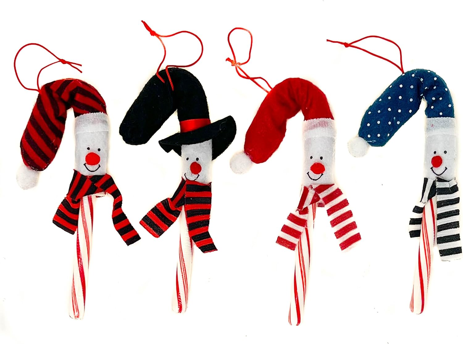 Podzly 12 Pack Snowman Candy Cane Cover Sleeves - Christmas Tree Ornament Toppers for Home, Classroom & Office - Ideal for Holiday Parties & Student Gifts - Assorted Colors (Candy Canes Not Included)