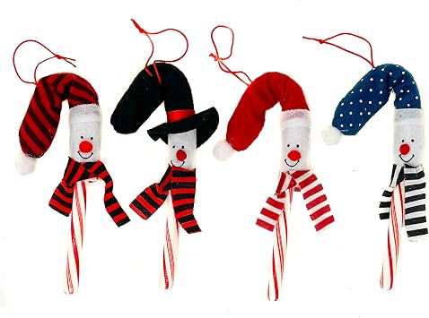 Podzly 12 Pack Snowman Candy Cane Cover Sleeves - Christmas Tree Ornament Toppers for Home, Classroom & Office - Ideal for Holiday Parties & Student Gifts - Assorted Colors Candy Canes Not Included