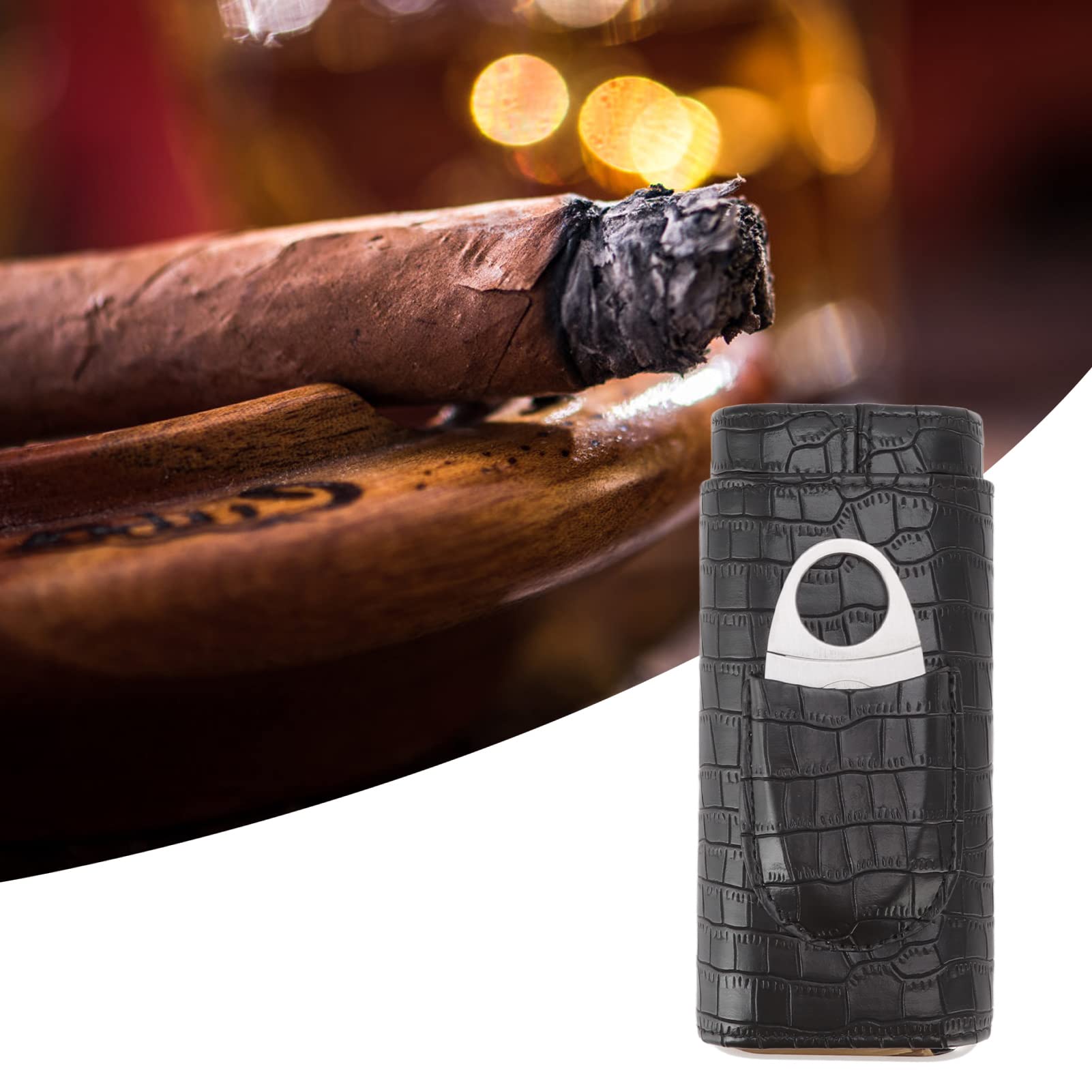 Etui na Cygara Przenośne 3 Szt. Uchwyt na Akcesoria do Cygar Cigar Humidor Etui z Nożem do Podróży Drewno Cedrowe Liner Idealne Akcesoria do Cygar Prezent dla Miłośników Cygar Czarny