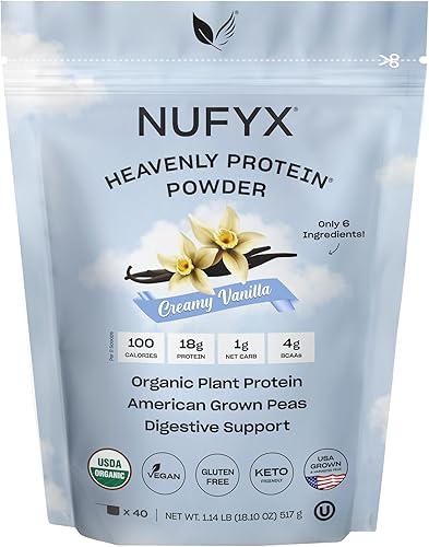 NUFYX® • Heavenly Protein® Powder • Los mejores guisantes cultivados en Estados Unidos 100% orgánicos del mundo • Vegano • Sin gluten • Bajo