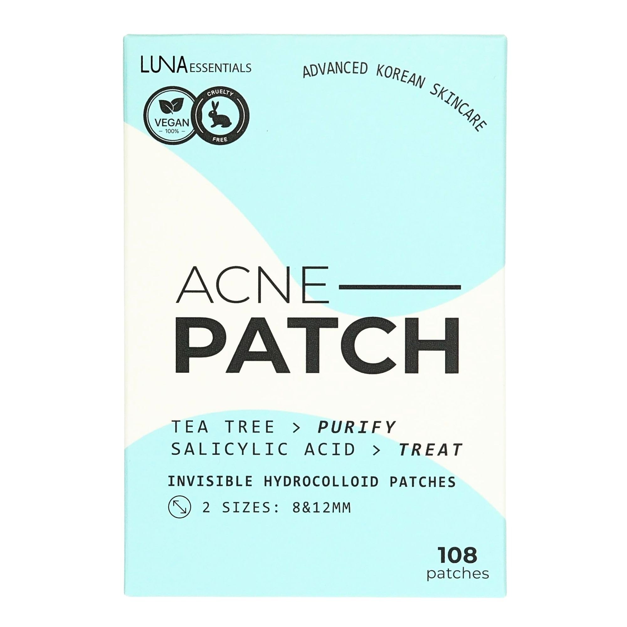 Patch Brufoli Viso con Tea Tree & Acido Salicilico - 108 Cerotti idrocolloidali Invisibili 2 Dimensioni - Pimple Patch K-Beauty