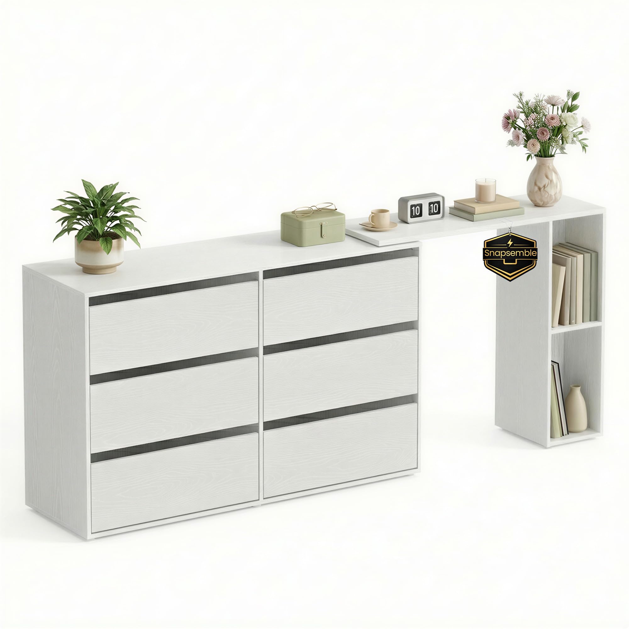SONGMICS HOME Commode Chambre, Assemblage Rapide sans Outils Toolless, Coiffeuse, Meuble de Rangement, avec Étagère, Côte à Côte ou en L, pour Chambre, Bureau, Blanc Neige LTS656W01
