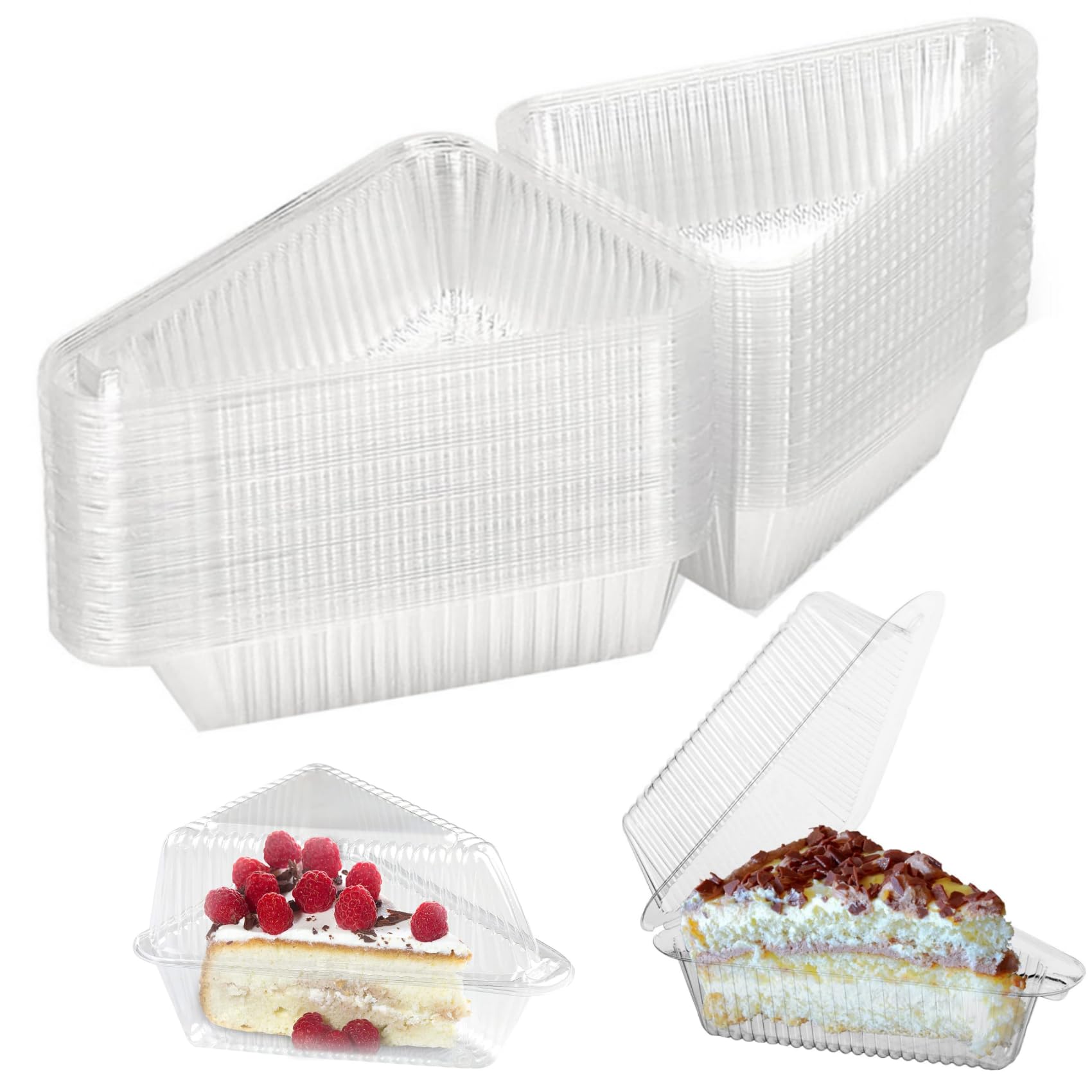 Awaovv Transparent 50Pcs Cake Boxes, Disposable Cake Container With Hinged Lid, Individual Cheesecake Containers, Triangular Pastry Box, Bento Cake Boxes,Clamshell Triangle Sandwich Box For Pie/Salad/Cheese