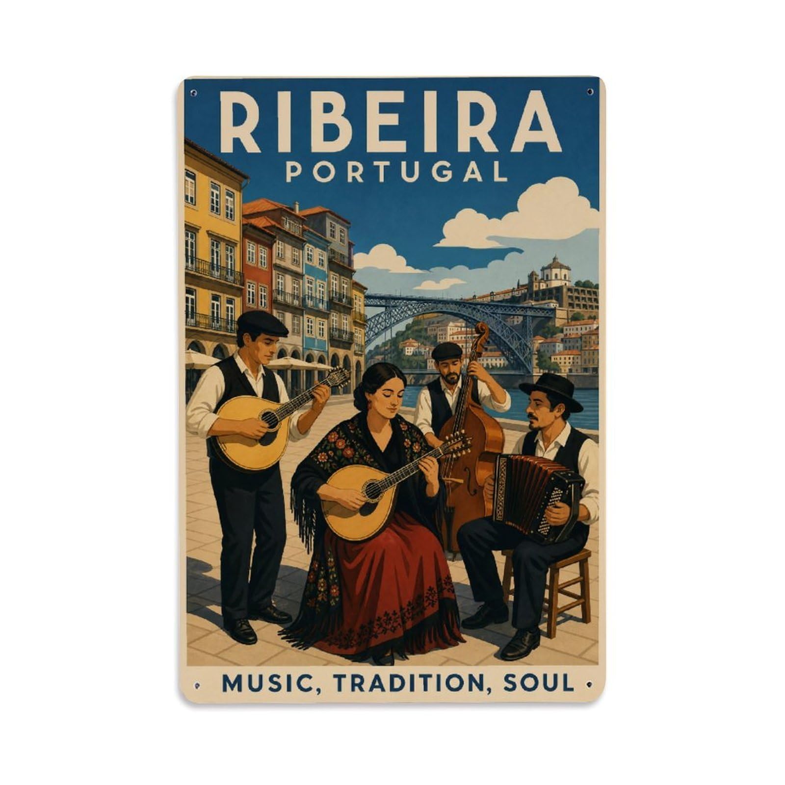 Metal Tin Sign Portugal Vintage Travel Ribeira
