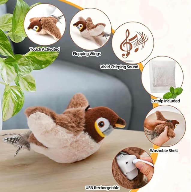 Foto 8 de 8 de TLINGMEIXIAN Juguete interactivo para gatos, pájaro aleteando, pájaro para gatos en movimiento