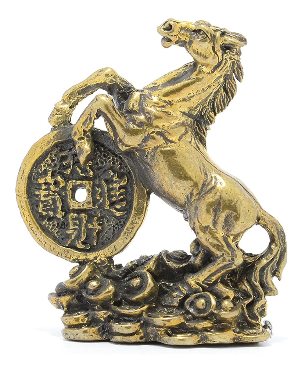 WitnyStoreTiny 1⅜" Brass Rearing Horse with Chinese Lucky Coin and Yuanbaos Figurine Symbol of Good Luck Prosperity Animal in Asian Cultures Traditional Beliefs Miniature Collectible Figurines Gifts