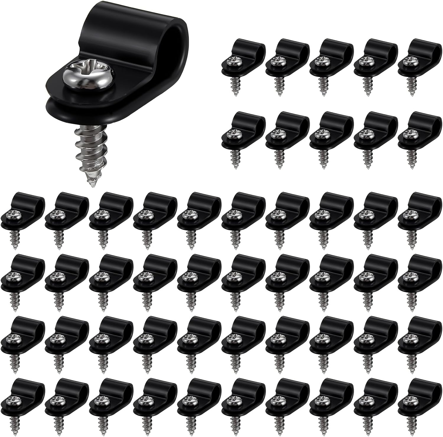 Mabor 50Pcs 1/4 Inch R-Type Outdoor Cable Clips, Screw Mounting Cord Fastener Clips with Screws for Wire Management, Cord Hider Organizer for Light Wall Electric Wires