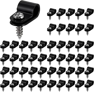 50Pcs 1/4 Inch R-Type Outdoor Cable Clips, Screw Mounting Cord Fastener Clips with Screws for Wire Management, Cord Hider Organizer for Light Wall Electric Wires
