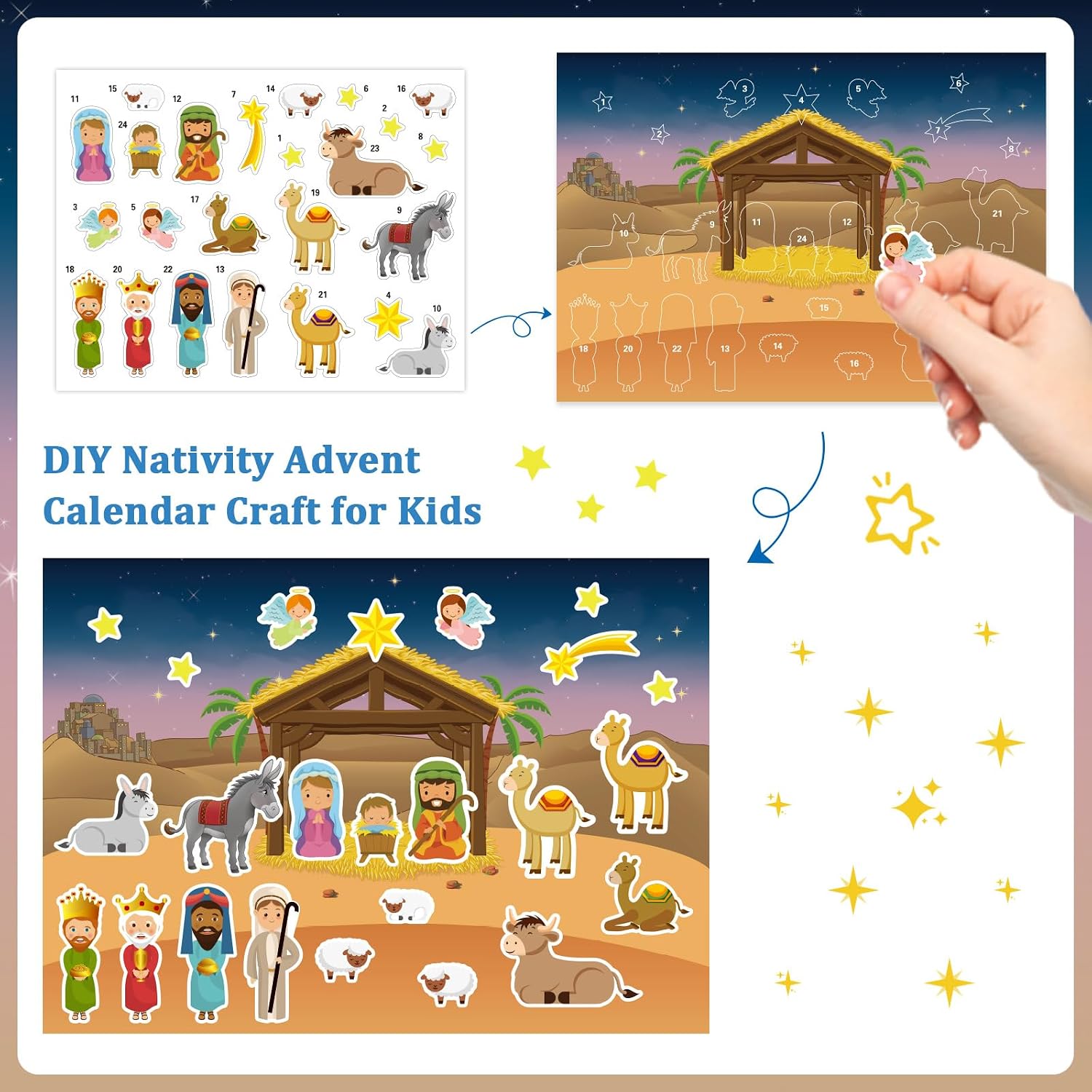 JUESMOS Christian Advent Calendar 2025 Kids Religious Advent Calendar Stickers Jesus Christian Nativity Scene Sticker Christmas Countdown Calendars Decoration Nativity Stickers Gifts for Kisd Boys Girls