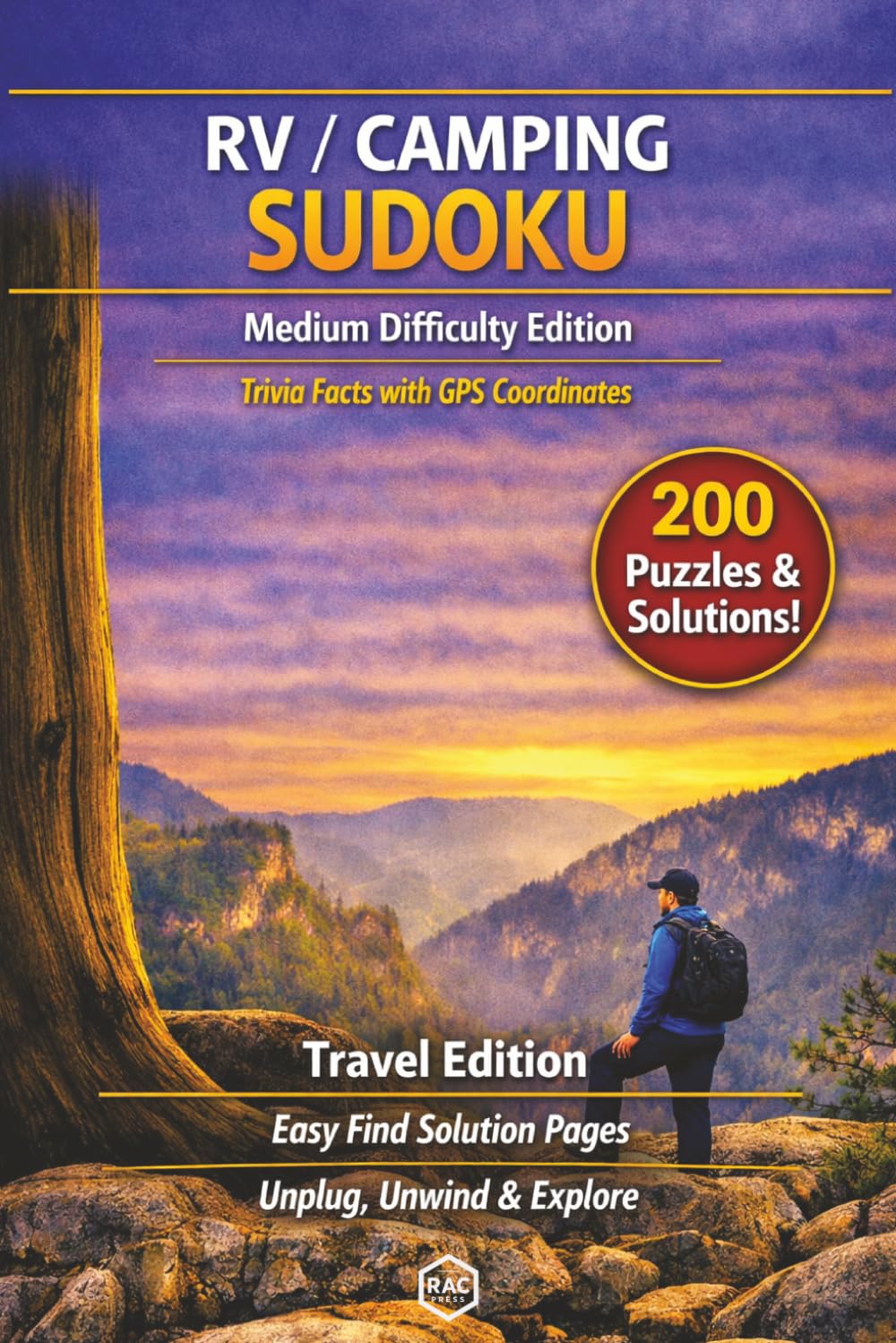 Off-Grid Camping Sudoku: 200 Medium Puzzles & 50 Fun Trivia Facts for RVers | Includes Secret GPS Coordinates & Easy Find Tabbed Pages (RV / Camping Puzzle Books)