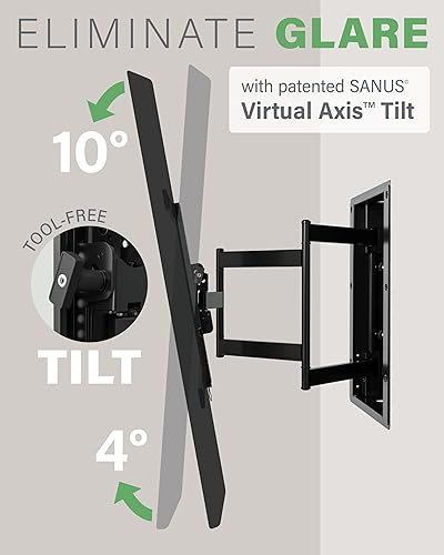 Miniatura 5 de SANUS VIWLF128-B2 - Soporte de pared para TV empotrado para pantallas de 42 a 85 pulgadas, soporte de TV de movimiento completo premium que se