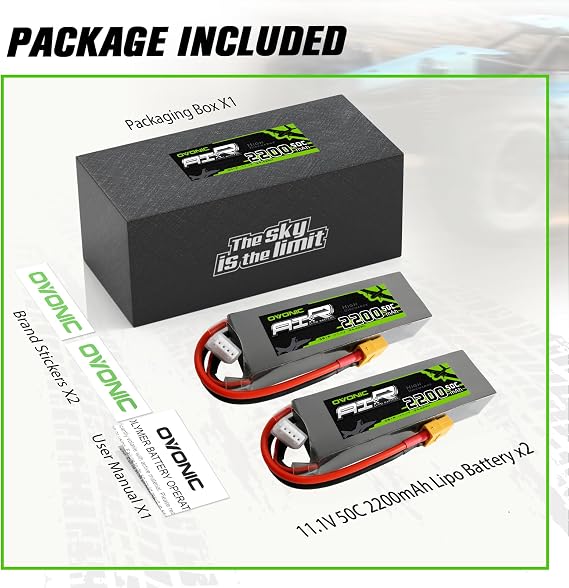 OVONIC 3s Lipo Battery 50C 2200mAh 11.1V Lipo Battery with XT60 Connector for RC Airplane Helicopter Quadcopter RC Car Truck Boat(2 Packs)