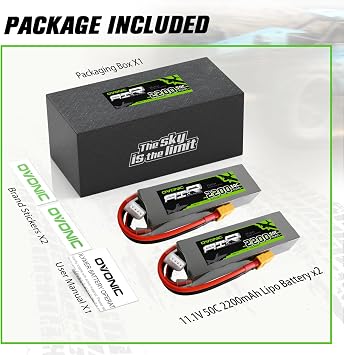 OVONIC 3s Lipo Battery 50C 2200mAh 11.1V Lipo Battery with XT60 Connector for RC Airplane Helicopter Quadcopter RC Car Truck Boat(2 Packs)
