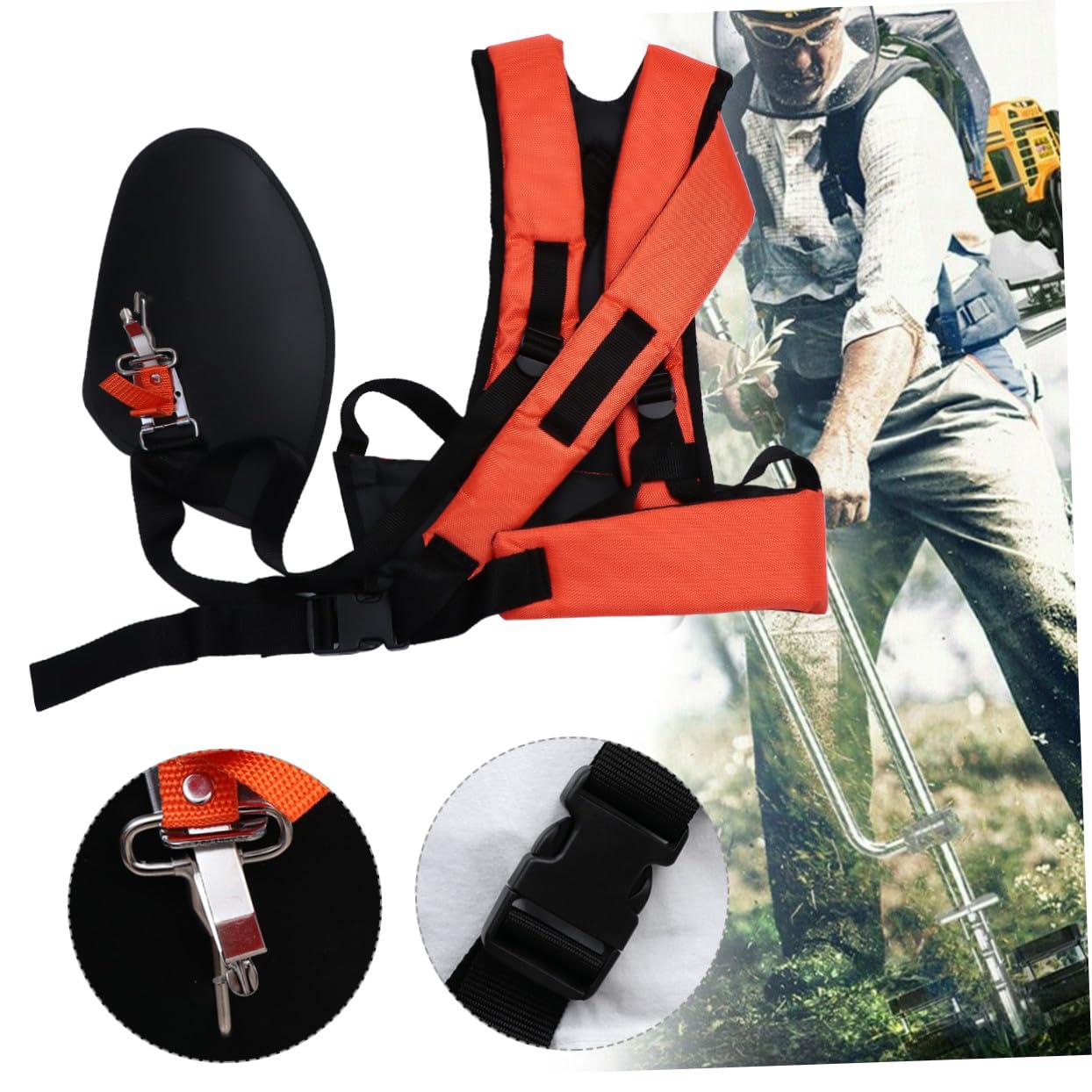 Imbracatura per Decespugliatore a Y Doppia Spallina | Cintura Imbottita Oxford Nero, Cinghia Regolabile e Fascia Vita, per Strimmer e Brush Cutter