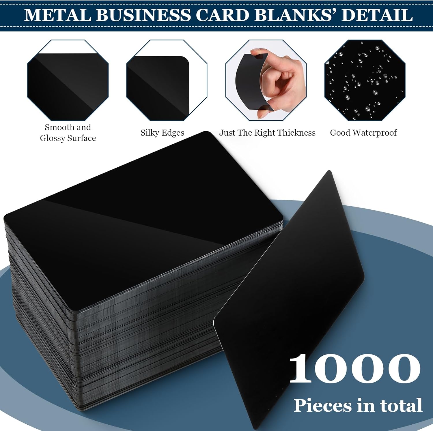 Tandefio 1000 Pcs Metal Business Cards Bulk 0.2 mm Thick Blank Business Cards 3.4 x 2.1 Inch Black Aluminum Engraving Blanks Aluminum Custom Blanks for Office Customer DIY Christmas Gift