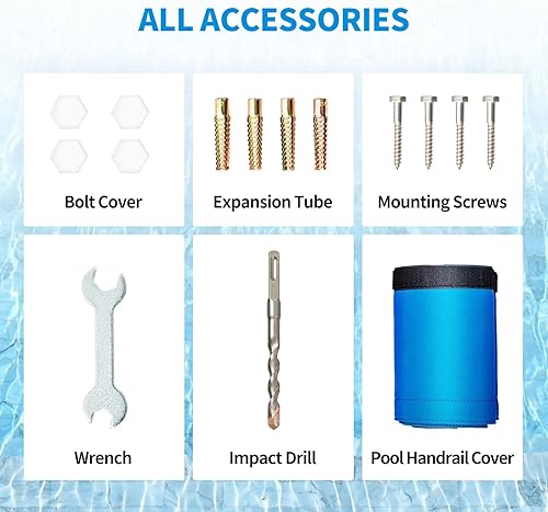 Miniatura 5 de Barandilla de piscina de 39 x 30 pulgadas, acero inoxidable 304, capacidad de carga de 250 libras, color plateado, a prueba de óxido, barandilla