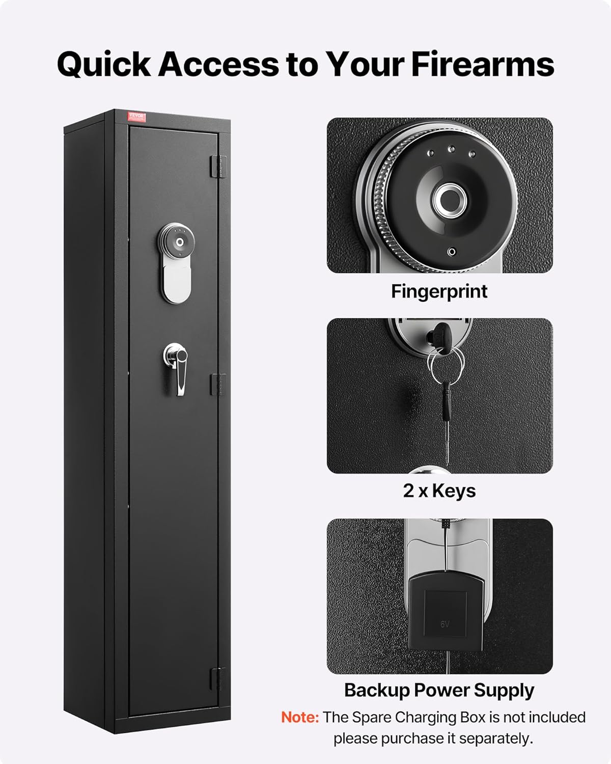 VEVOR Gun Safe, Heavy Duty Cold-Rolled Steel Rifle Cabinet with Fingerprint & Key, Large Long Gun Cabinet with Magazine and LED, Adjustable Racks for Rifles, Pistols, Shotgun(Assembly Required)