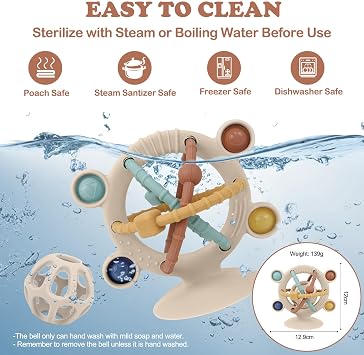 TYRY.HU Baby Einstein Silicone Rattle with Suction for High Chair Toys, 6 Months Baby Toys, Infant Teething Toy, Baby Travel Highchair Toy, Suction Toys, Sensory Toy for 6 Months
