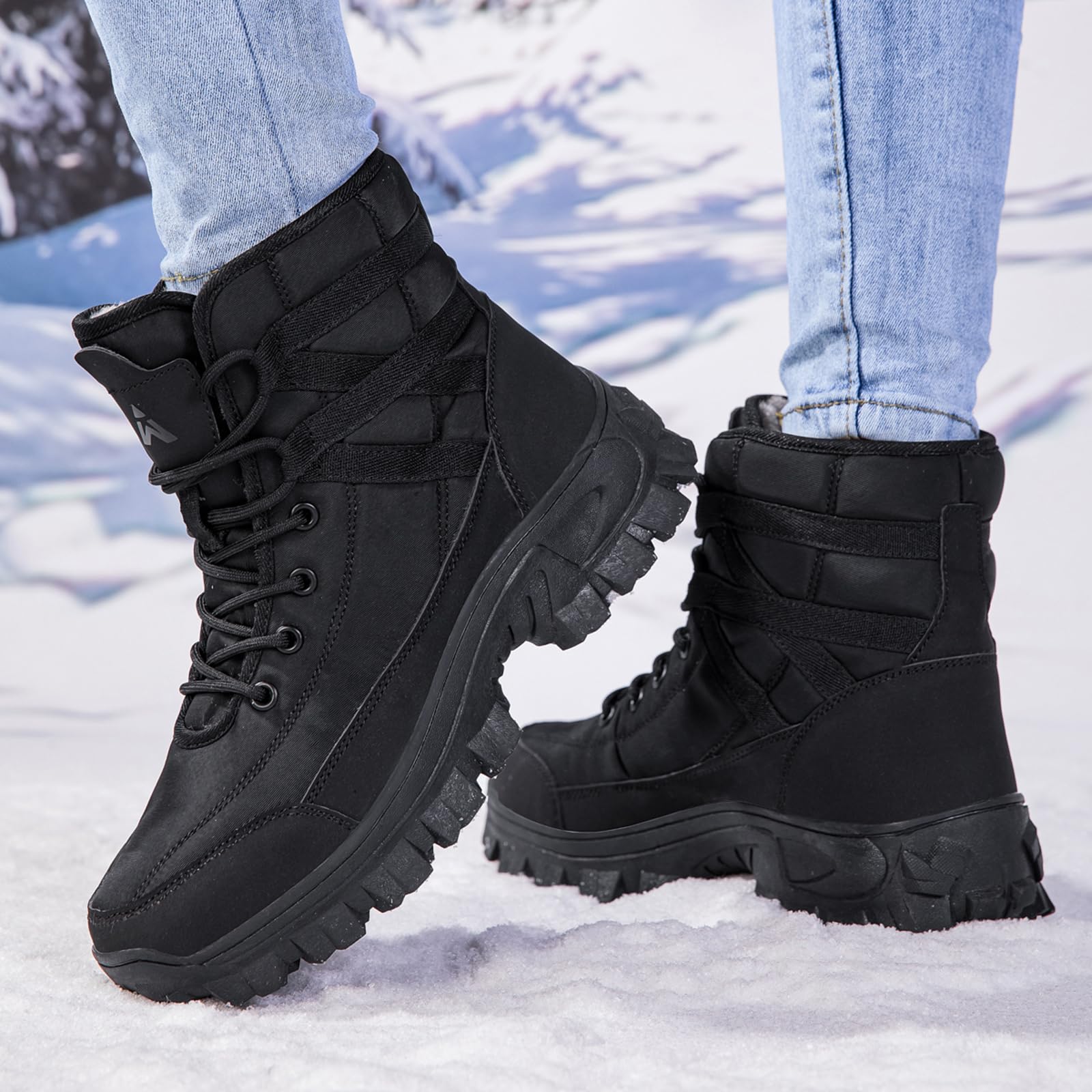 Botas de nieve para mujer, altura media, botas de invierno impermeables con forro de piel sintética, suela antideslizante para nieve, hielo y día de la ciudad