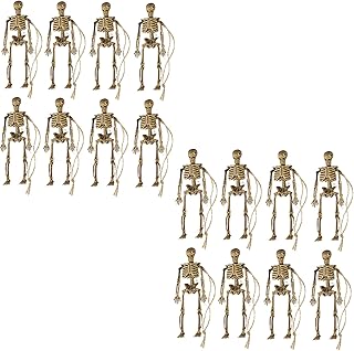 MISNODE 16 Pack Mini Halloween Hanging Skeleton Model, 5.4 Inch Full Body Posable Jointed Skeletons, Plastic Skeleton Figure Skull Ornament for Halloween Party Props Haunted House Graveyard Decor