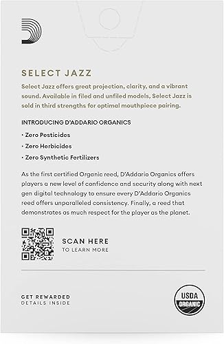 Miniatura 27 de D'Addario Organic Select Jazz - Cañas de saxofón alto, selladas individualmente, 3 duras, paquete de 10