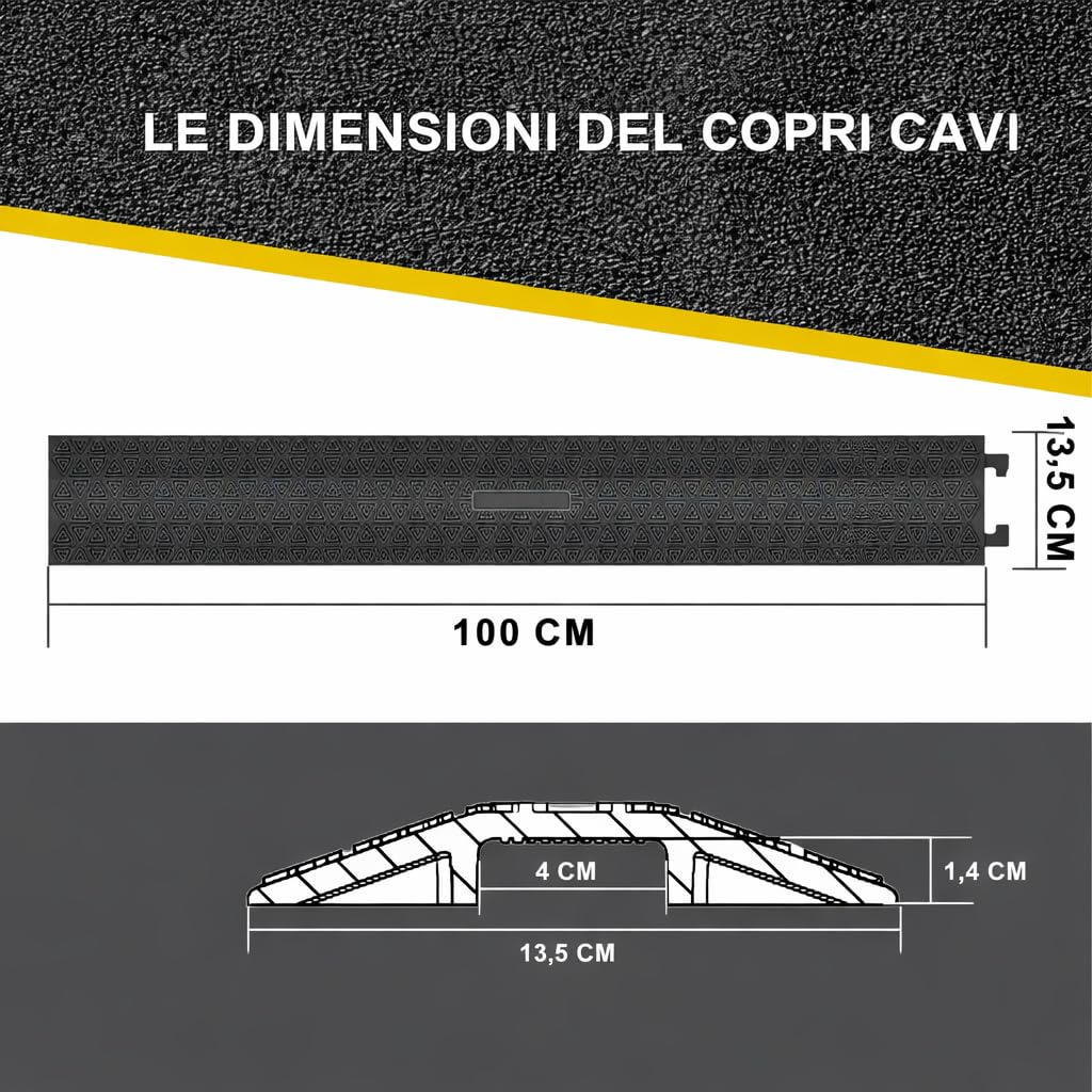 Copertura per Cavi per Pavimento, Protettore per Cavi da 80''/203cm, Rampe Protettive per Cavi e Tubazioni Pesanti per Parcheggi, Magazzini e Case (Modello piccolo, confezione da 4 pezzi)