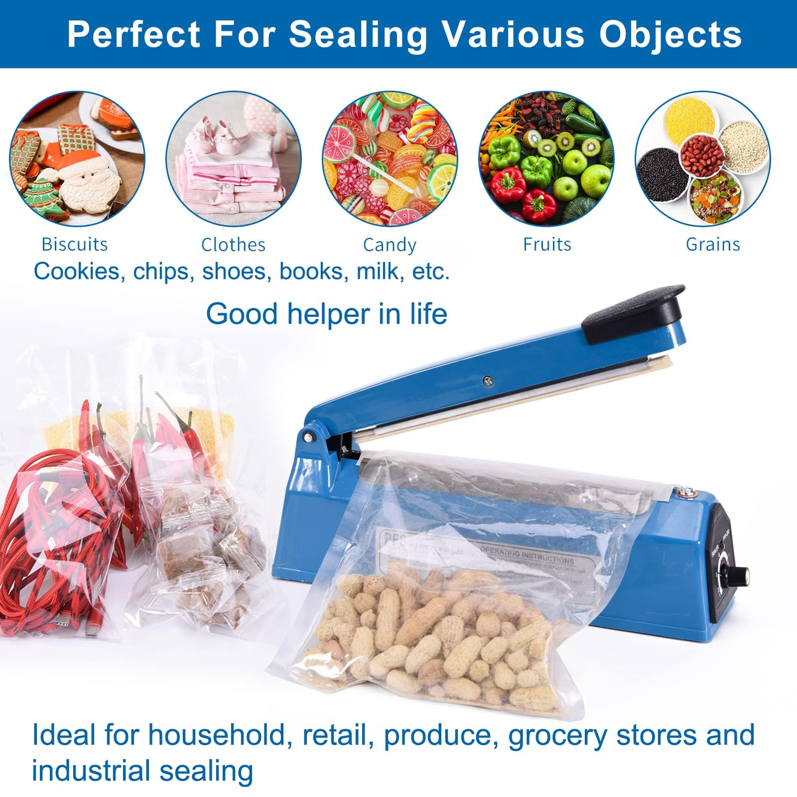 Apstour Scelleuse Thermique Soudeuse manuelle pour sachets plastique Manuel Sac d'étanchéité machine thermoscellage Impulse étanchéité machine pour PE PP en plastique Sacs