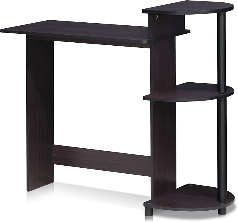 Furinno Escritorio compacto, escritorio para juegos de 28,5 pulgadas de ancho con estantes, escritorio para computadora con estante para libros, escritorio de oficina para el hogar, sala de estudio, dormitorio, nogal oscuro