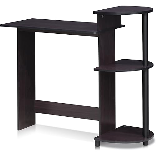 Furinno COMPACT Desk, 28.5" Wide Gaming Desk with Shelves, Computer Desk with Book Shelf, Office Desk for Home Office, Study Room, Dorm, Bedroom, Dark Walnut