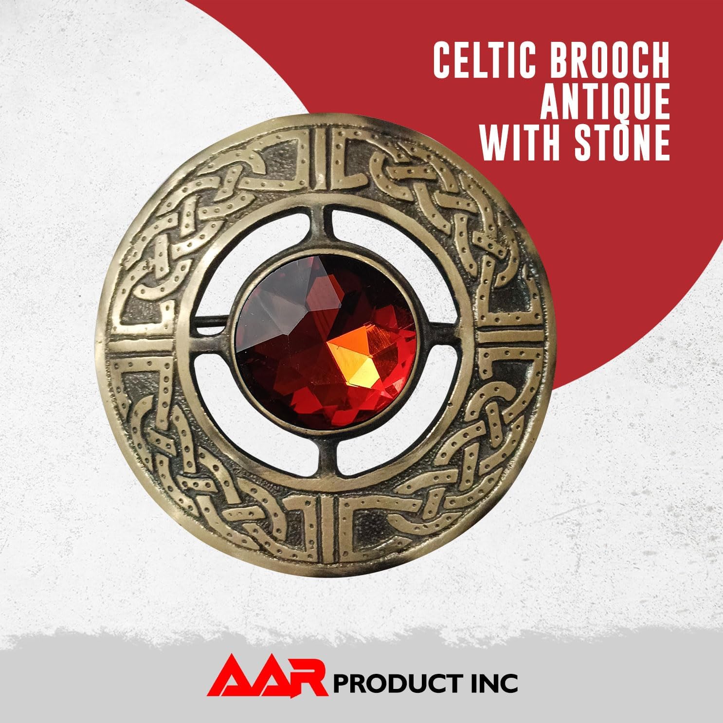 AAR Men's Kilt Brooch Pin Stones Scottish Fly Plaid Celtic Antique Plated Norse Vintage Jewelry - Image 2