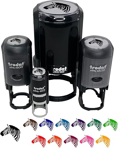 Zebra Head Profile Sketch - Sello de goma autoentintado para sellar planificadores de manualidades, 1 pulgada mediana, tinta morada