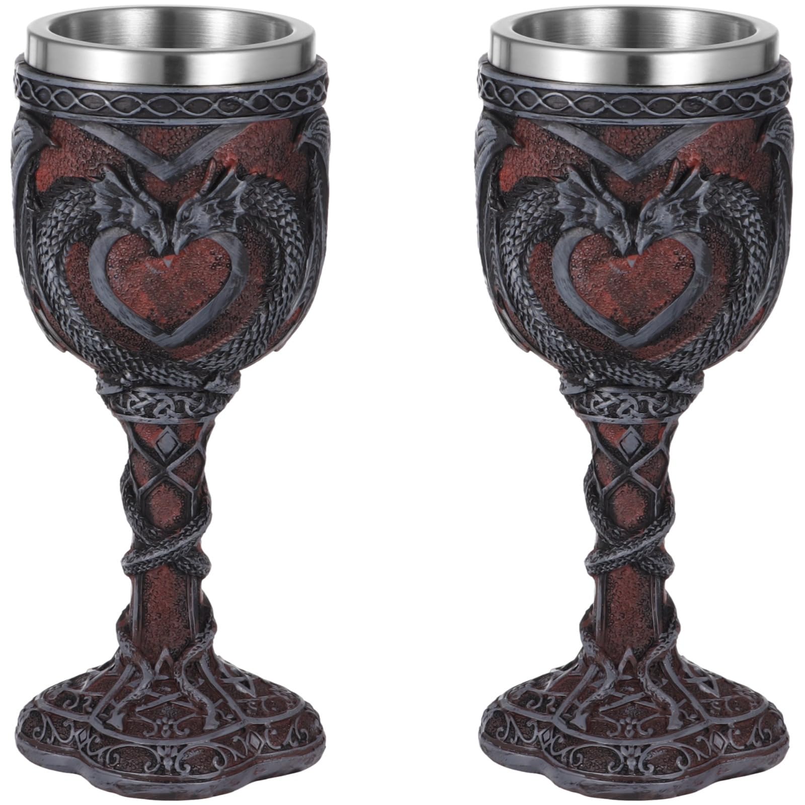 2 bicchieri da vino medievali, design a doppio drago, 200 ml, in acciaio inox, per vino, birra, whisky e regali