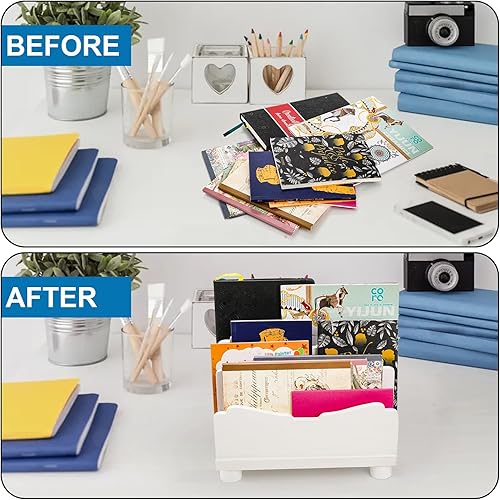 Miniatura 7 de Soporte de archivos para escritorio, organizador de carpetas de madera con 3 ranuras, encimera, clasificador de correo resistente para facturas,