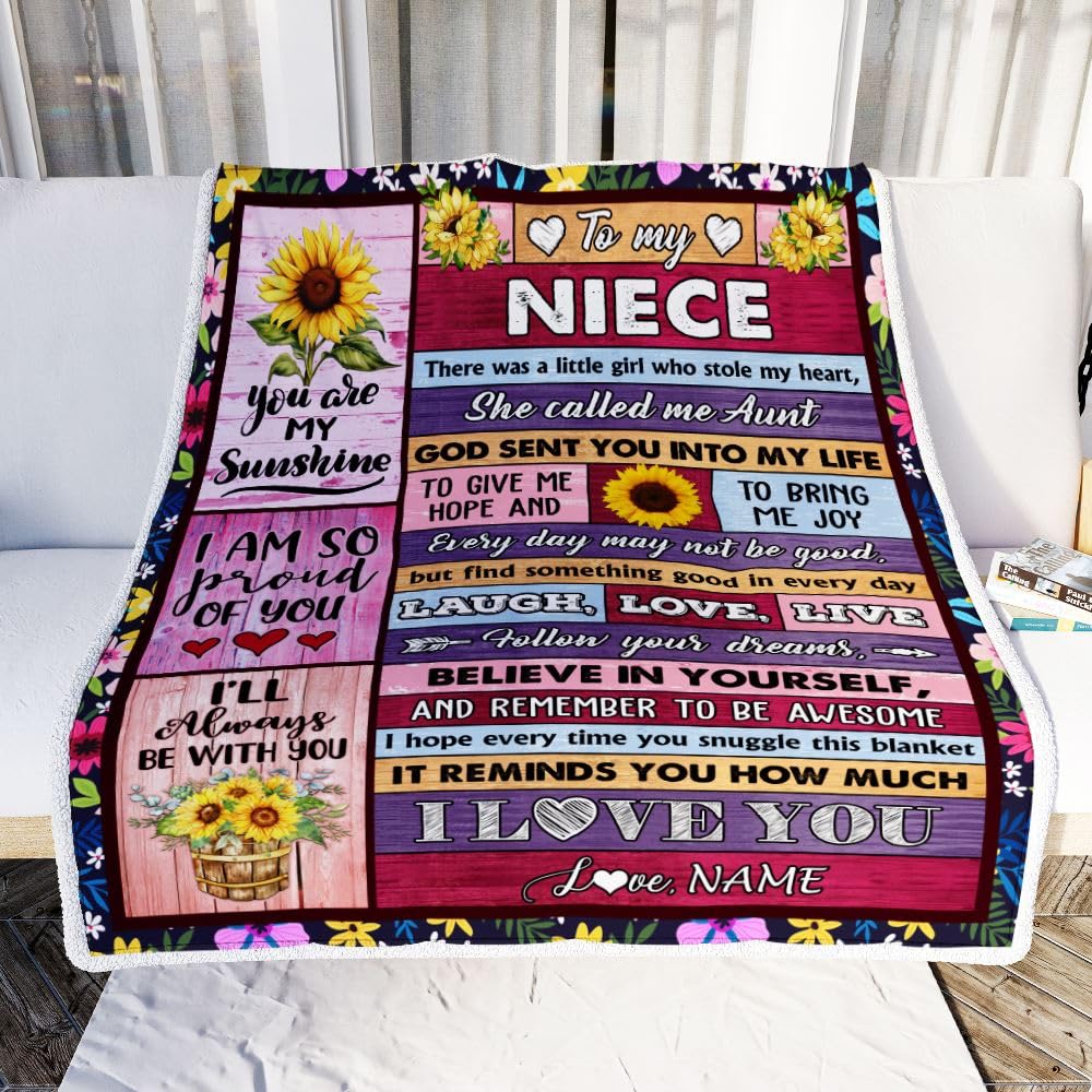 CenturyTee Personalized to My Niece from Aunt Blanket Wood Sunflower Little Girl Birthday Gifts Niece Graduation Valentines Christmas Customized Fleece Blanket (30 x 40 in Baby Size)