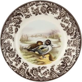 Spode Woodland Pintail Dinner Plate - British Game Bird Design, 8 Inch Fine Earthenware with Historic Floral Border, Dishwasher, Microwave, Freezer & Oven Safe - Made in England