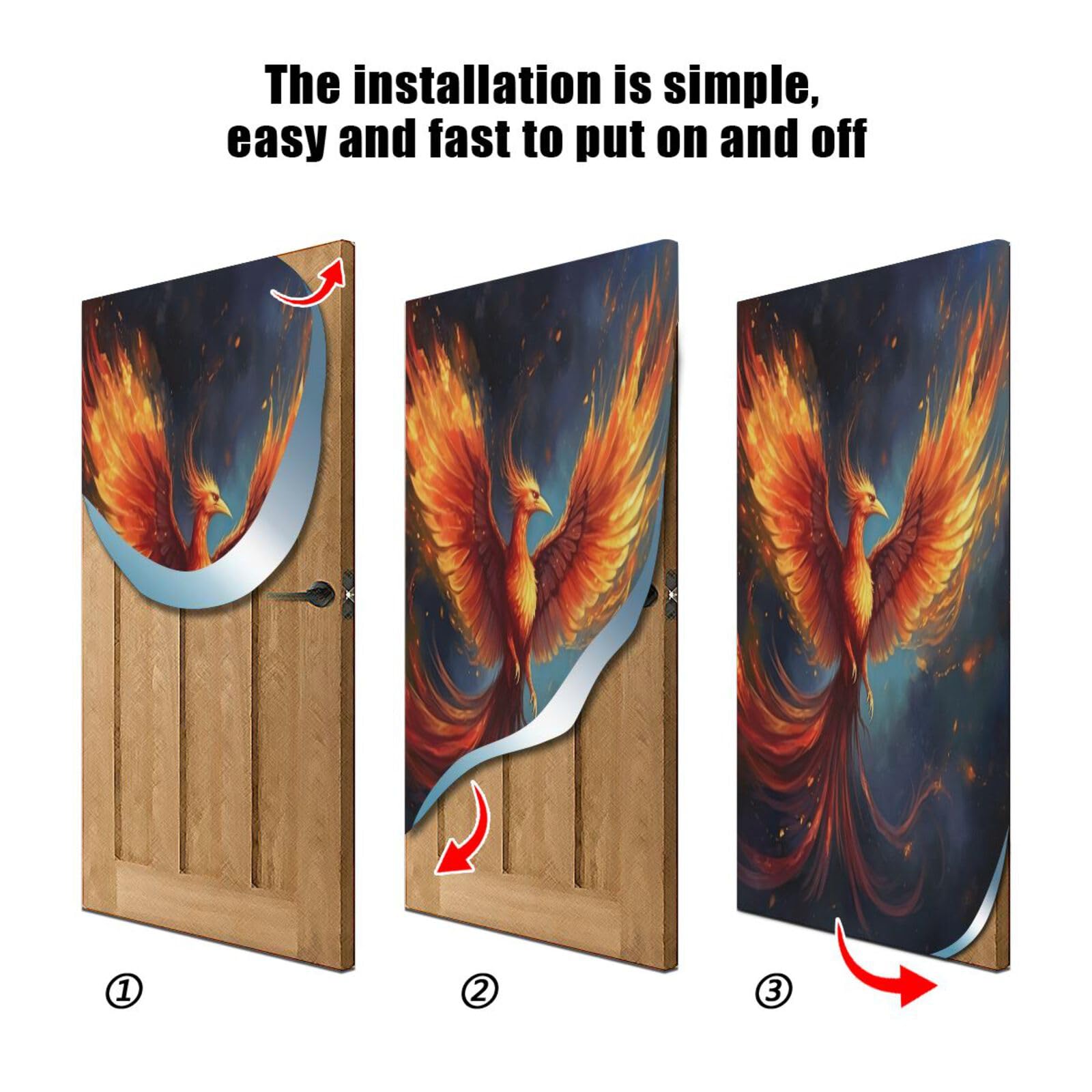 FLildon Fire Bird Phoenix Door Cover Decoration, Party Accessory Porch Decor for Festive Ornament Room Door Covers 32 x 79 Inch