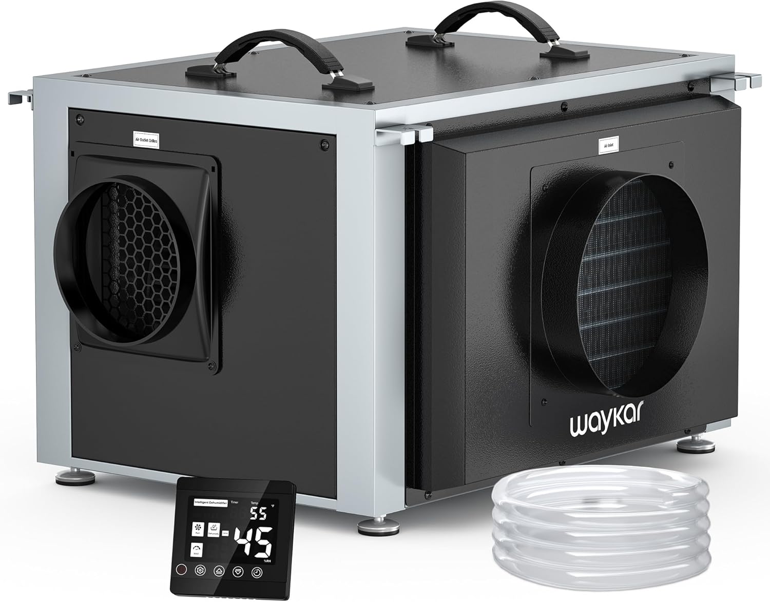 Waykar 158 Pints Crawl Space Dehumidifier with Remote Control up to 6,500 sq. ft., Dual Duct HVAC Commercial Whole-House Dehumidifier for Basement, Industry Water Damage Unit - 5-Year Quality Coverage