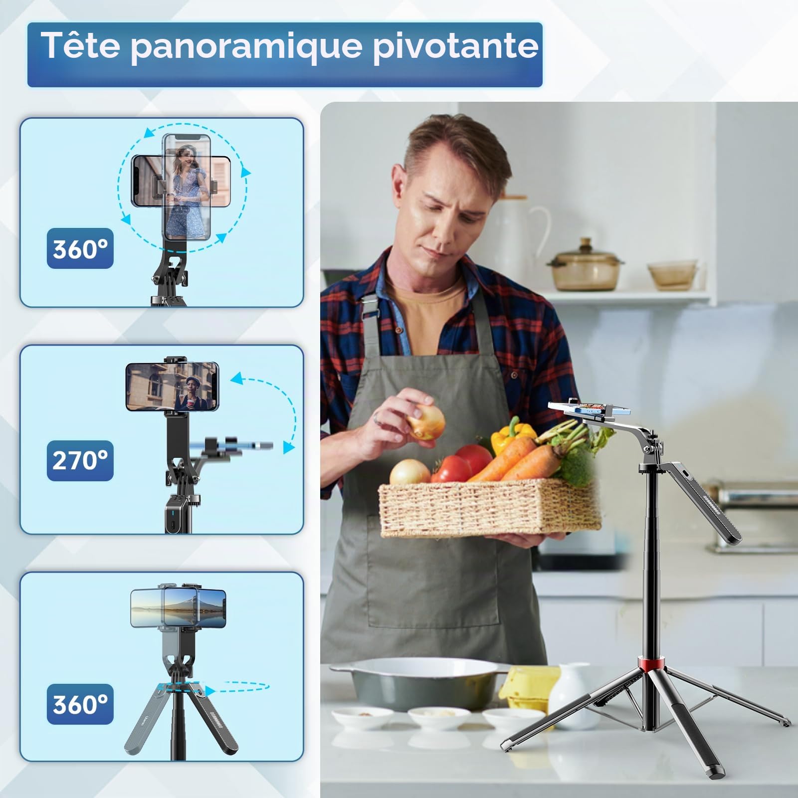 Trépied Selfie Stick, ULANZI Extensible 180CM Selfie Stick Quad Trépied avec Télécommande Bluetooth, Compatible avec Téléphone Mobile